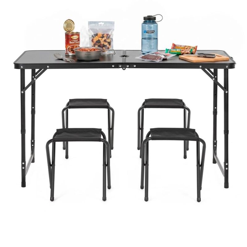 Sport si Outdoor - Camping - Mobilier pentru camping - Mese camping - Set masa pliabila de camping cu 4 scaune, inaltime reglabila, aluminiu si MDF, 120x60x71 cm, negru - Infinity.ro