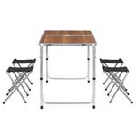 Sport si Outdoor - Camping - Mobilier pentru camping - Mese camping - Set masa pliabila de camping cu 4 scaune, inaltime reglabila, aluminiu si MDF, 120x60x71 cm, maro si argintiu - Infinity.ro