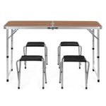 Sport si Outdoor - Camping - Mobilier pentru camping - Mese camping - Set masa pliabila de camping cu 4 scaune, inaltime reglabila, aluminiu si MDF, 120x60x71 cm, maro si argintiu - Infinity.ro