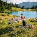 Sport si Outdoor - Camping - Mobilier pentru camping - Mese camping - Set masa pliabila de camping cu 4 scaune, inaltime reglabila, aluminiu si MDF, 120x60x71 cm, maro si argintiu - Infinity.ro