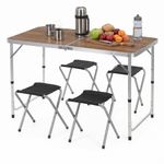 Sport si Outdoor - Camping - Mobilier pentru camping - Mese camping - Set masa pliabila de camping cu 4 scaune, inaltime reglabila, aluminiu si MDF, 120x60x71 cm, maro si argintiu - Infinity.ro