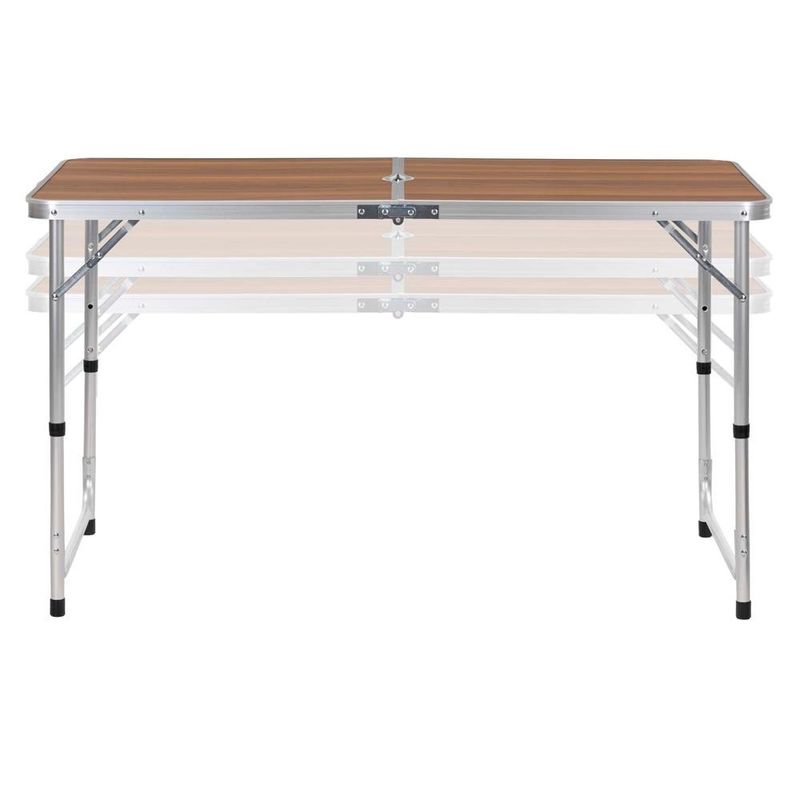 Sport si Outdoor - Camping - Mobilier pentru camping - Mese camping - Set masa pliabila de camping cu 4 scaune, inaltime reglabila, aluminiu si MDF, 120x60x71 cm, maro si argintiu - Infinity.ro