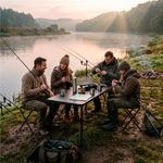 Sport si Outdoor - Camping - Mobilier pentru camping - Mese camping - Set masa pliabila de camping cu 4 scaune, inaltime reglabila, aluminiu si MDF, 120x60x71 cm, negru - Infinity.ro