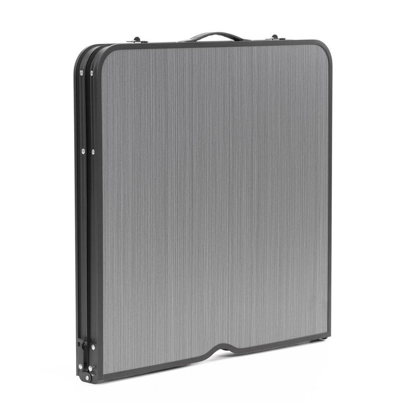 Sport si Outdoor - Camping - Mobilier pentru camping - Mese camping - Masa pliabila pentru camping cu suport umbrela, reglabila pe inaltime, aluminiu si MDF, 120x60x71 cm, negru si gri - Infinity.ro