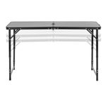 Sport si Outdoor - Camping - Mobilier pentru camping - Mese camping - Masa pliabila pentru camping cu suport umbrela, reglabila pe inaltime, aluminiu si MDF, 120x60x71 cm, negru si gri - Infinity.ro