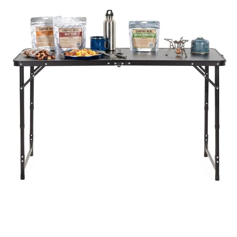 Sport si Outdoor - Camping - Mobilier pentru camping - Mese camping - Masa pliabila pentru camping cu suport umbrela, reglabila pe inaltime, aluminiu si MDF, 120x60x71 cm, negru si gri - Infinity.ro