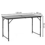 Sport si Outdoor - Camping - Mobilier pentru camping - Mese camping - Masa pliabila pentru camping cu suport umbrela, reglabila pe inaltime, aluminiu si MDF, 120x60x71 cm, negru si gri - Infinity.ro