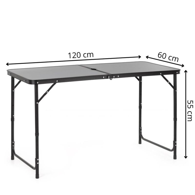 Sport si Outdoor - Camping - Mobilier pentru camping - Mese camping - Masa pliabila pentru camping cu suport umbrela, reglabila pe inaltime, aluminiu si MDF, 120x60x71 cm, negru si gri - Infinity.ro