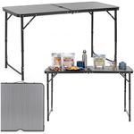 Sport si Outdoor - Camping - Mobilier pentru camping - Mese camping - Masa pliabila pentru camping cu suport umbrela, reglabila pe inaltime, aluminiu si MDF, 120x60x71 cm, negru si gri - Infinity.ro
