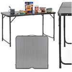 Sport si Outdoor - Camping - Mobilier pentru camping - Mese camping - Masa pliabila pentru camping cu suport umbrela, reglabila pe inaltime, aluminiu si MDF, 120x60x71 cm, negru si gri - Infinity.ro