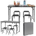 Sport si Outdoor - Camping - Mobilier pentru camping - Mese camping - Set masa pliabila de camping cu 4 scaune, inaltime reglabila, aluminiu si MDF, 120x60x71 cm, negru - Infinity.ro