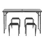 Sport si Outdoor - Camping - Mobilier pentru camping - Mese camping - Set masa pliabila de camping cu 4 scaune, inaltime reglabila, aluminiu si MDF, 120x60x71 cm, negru - Infinity.ro