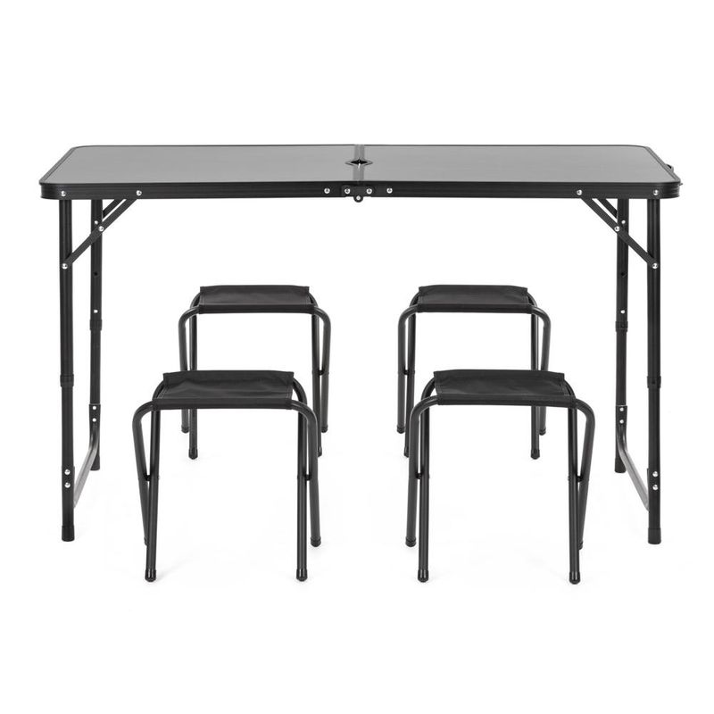 Sport si Outdoor - Camping - Mobilier pentru camping - Mese camping - Set masa pliabila de camping cu 4 scaune, inaltime reglabila, aluminiu si MDF, 120x60x71 cm, negru - Infinity.ro