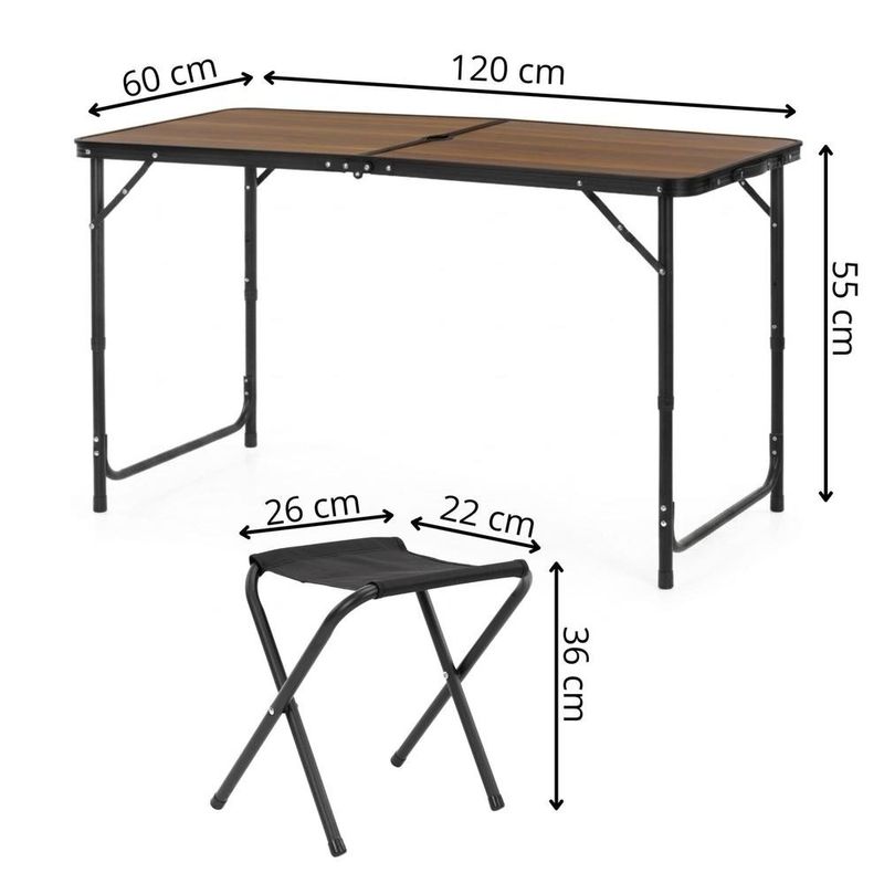 Sport si Outdoor - Camping - Mobilier pentru camping - Mese camping - Set masa pliabila de camping cu 4 scaune, inaltime reglabila, aluminiu si MDF, 120x60x71 cm, maro si negru - Infinity.ro