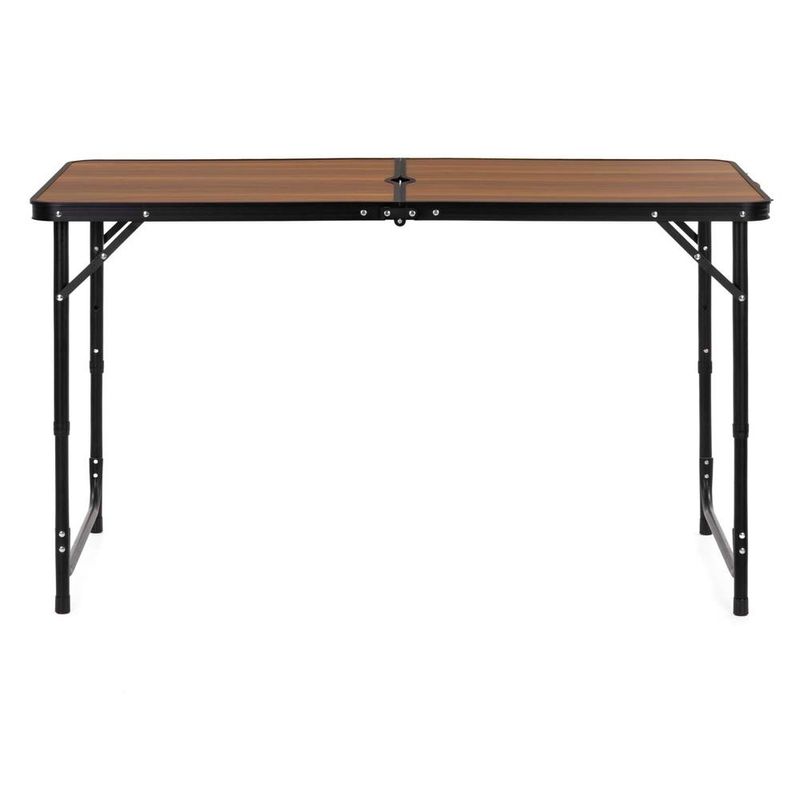 Sport si Outdoor - Camping - Mobilier pentru camping - Mese camping - Set masa pliabila de camping cu 4 scaune, inaltime reglabila, aluminiu si MDF, 120x60x71 cm, maro si negru - Infinity.ro