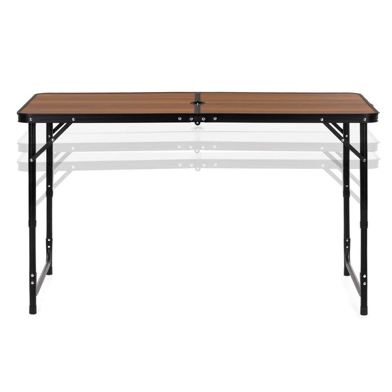 Sport si Outdoor - Camping - Mobilier pentru camping - Mese camping - Set masa pliabila de camping cu 4 scaune, inaltime reglabila, aluminiu si MDF, 120x60x71 cm, maro si negru - Infinity.ro