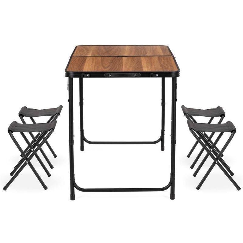 Sport si Outdoor - Camping - Mobilier pentru camping - Mese camping - Set masa pliabila de camping cu 4 scaune, inaltime reglabila, aluminiu si MDF, 120x60x71 cm, maro si negru - Infinity.ro