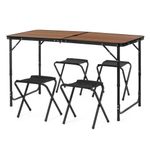 Sport si Outdoor - Camping - Mobilier pentru camping - Mese camping - Set masa pliabila de camping cu 4 scaune, inaltime reglabila, aluminiu si MDF, 120x60x71 cm, maro si negru - Infinity.ro