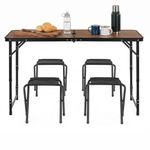Sport si Outdoor - Camping - Mobilier pentru camping - Mese camping - Set masa pliabila de camping cu 4 scaune, inaltime reglabila, aluminiu si MDF, 120x60x71 cm, maro si negru - Infinity.ro