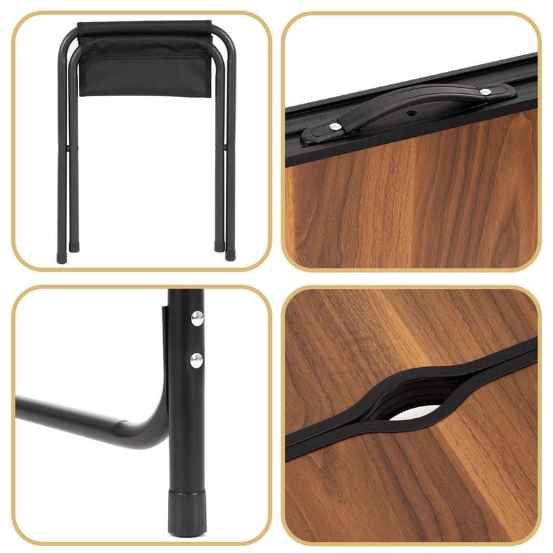 Sport si Outdoor - Camping - Mobilier pentru camping - Mese camping - Set masa pliabila de camping cu 4 scaune, inaltime reglabila, aluminiu si MDF, 120x60x71 cm, maro si negru - Infinity.ro
