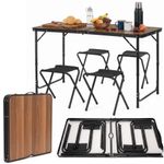 Sport si Outdoor - Camping - Mobilier pentru camping - Mese camping - Set masa pliabila de camping cu 4 scaune, inaltime reglabila, aluminiu si MDF, 120x60x71 cm, maro si negru - Infinity.ro