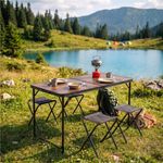 Sport si Outdoor - Camping - Mobilier pentru camping - Mese camping - Set masa pliabila de camping cu 4 scaune, inaltime reglabila, aluminiu si MDF, 120x60x71 cm, maro si negru - Infinity.ro