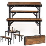 Sport si Outdoor - Camping - Mobilier pentru camping - Mese camping - Set masa pliabila cu 2 banci pentru camping, reglabila pe inaltime, MDF si aluminiu, 90x60x70 cm, maro si negru - Infinity.ro