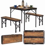 Sport si Outdoor - Camping - Mobilier pentru camping - Mese camping - Set masa pliabila cu 2 banci pentru camping, reglabila pe inaltime, MDF si aluminiu, 90x60x70 cm, maro si negru - Infinity.ro