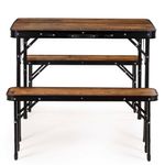 Sport si Outdoor - Camping - Mobilier pentru camping - Mese camping - Set masa pliabila cu 2 banci pentru camping, reglabila pe inaltime, MDF si aluminiu, 90x60x70 cm, maro si negru - Infinity.ro