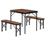 Sport si Outdoor - Camping - Mobilier pentru camping - Mese camping - Set masa pliabila cu 2 banci pentru camping, reglabila pe inaltime, MDF si aluminiu, 90x60x70 cm, maro si negru - Infinity.ro