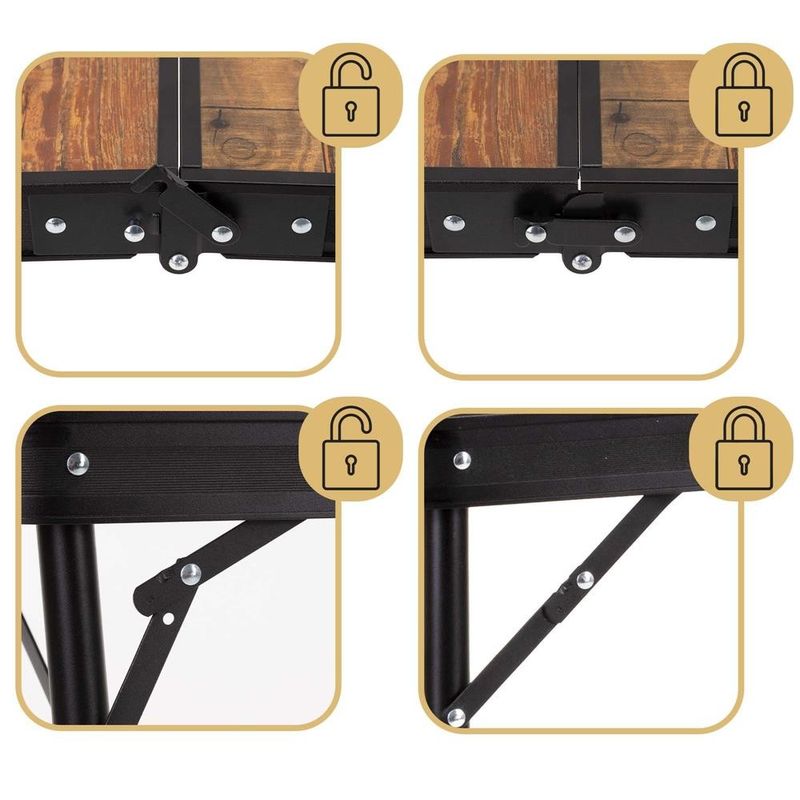 Sport si Outdoor - Camping - Mobilier pentru camping - Mese camping - Set masa pliabila cu 2 banci pentru camping, reglabila pe inaltime, MDF si aluminiu, 90x60x70 cm, maro si negru - Infinity.ro