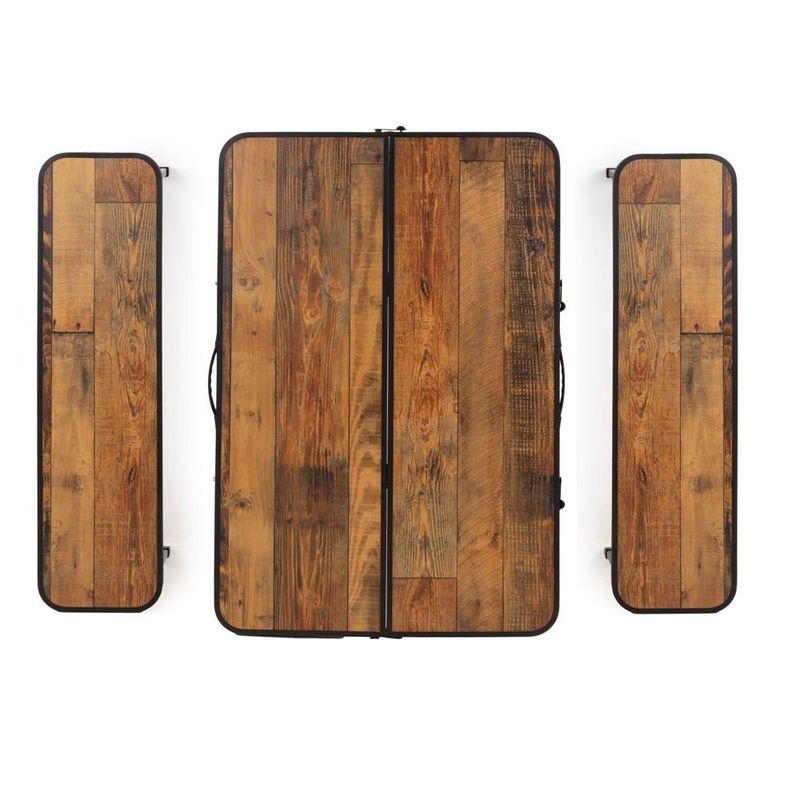 Sport si Outdoor - Camping - Mobilier pentru camping - Mese camping - Set masa pliabila cu 2 banci pentru camping, reglabila pe inaltime, MDF si aluminiu, 90x60x70 cm, maro si negru - Infinity.ro