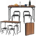 Sport si Outdoor - Camping - Mobilier pentru camping - Mese camping - Set masa pliabila de camping cu 4 scaune, inaltime reglabila, aluminiu si MDF, 120x60x71 cm, maro si negru - Infinity.ro