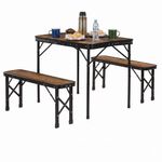 Sport si Outdoor - Camping - Mobilier pentru camping - Mese camping - Set masa pliabila cu 2 banci pentru camping, reglabila pe inaltime, MDF si aluminiu, 90x60x70 cm, maro si negru - Infinity.ro