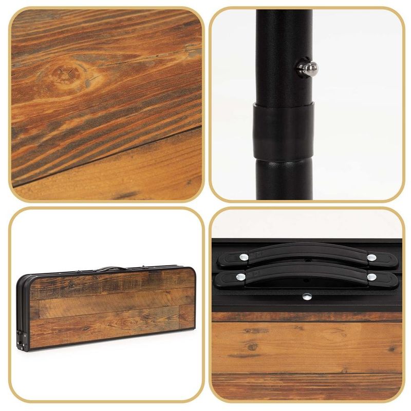 Sport si Outdoor - Camping - Mobilier pentru camping - Mese camping - Set masa pliabila cu 2 banci pentru camping, reglabila pe inaltime, MDF si aluminiu, 90x60x70 cm, maro si negru - Infinity.ro