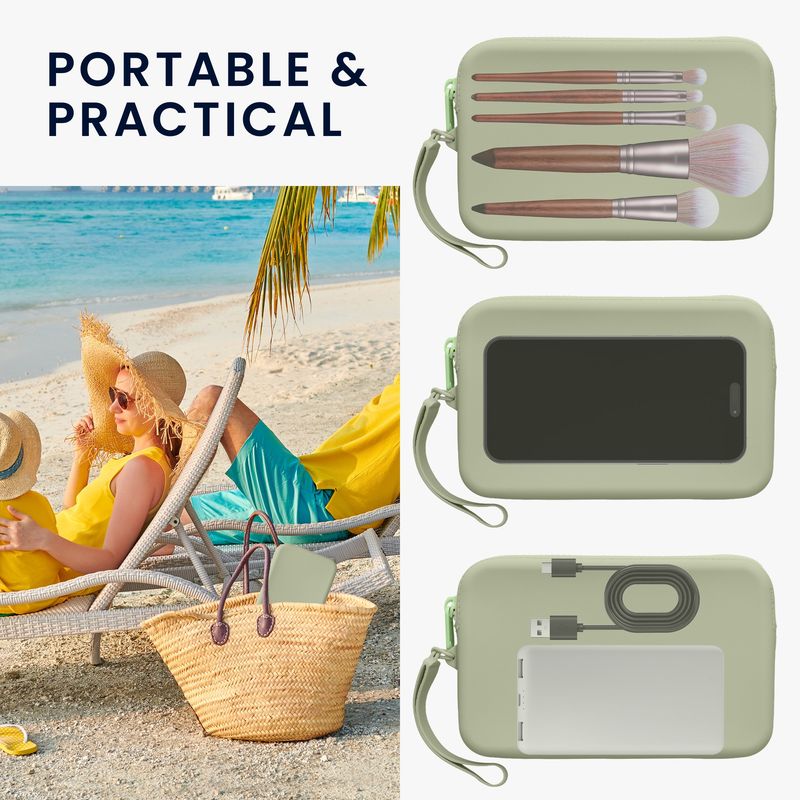 Laptop, Telefoane si Tablete - Telefoane mobile si accesorii - Accesorii Telefoane - Huse telefoane - Husa universala tip holster Kwmobile, buzunar card, curea de mana, rezistenta la apa, silicon, verde - Infinity.ro