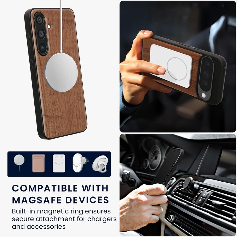 Laptop, Telefoane si Tablete - Telefoane mobile si accesorii - Accesorii Telefoane - Huse telefoane - Husa Kwmobile pentru Samsung Galaxy S25, compatibilitate MagSafe, lemn, TPU, maro - Infinity.ro