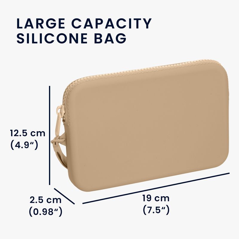 Laptop, Telefoane si Tablete - Telefoane mobile si accesorii - Accesorii Telefoane - Huse telefoane - Husa universala tip holster Kwmobile, buzunar card, curea de mana, rezistenta la apa, silicon, bej - Infinity.ro