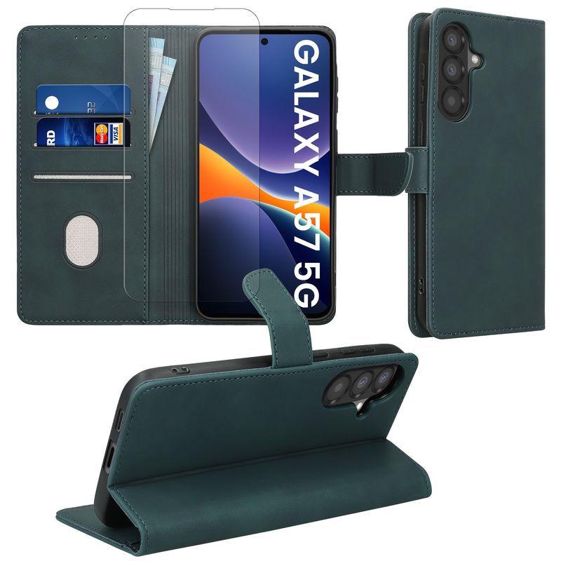 Laptop, Telefoane si Tablete - Telefoane mobile si accesorii - Accesorii Telefoane - Huse telefoane - Husa tip portofel Kwmobile pentru Samsung Galaxy A57 5G, inchidere magnetica, buzunar card, piele ecologica, albastru - Infinity.ro