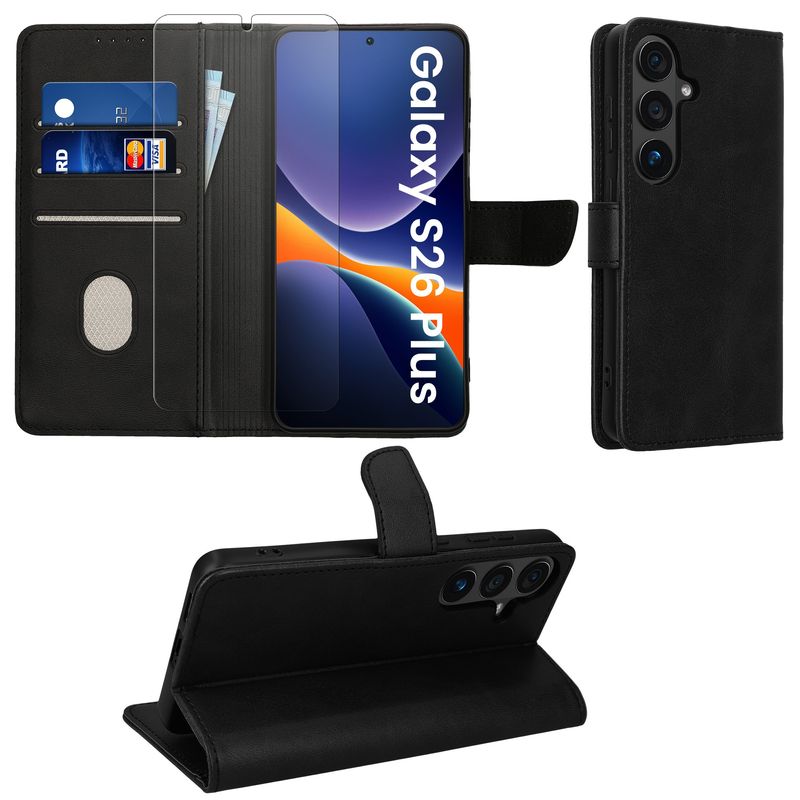 Laptop, Telefoane si Tablete - Telefoane mobile si accesorii - Accesorii Telefoane - Huse telefoane - Husa tip portofel Kwmobile pentru Samsung Galaxy S26 Plus, inchidere magnetica, buzunar card, piele ecologica, negru - Infinity.ro