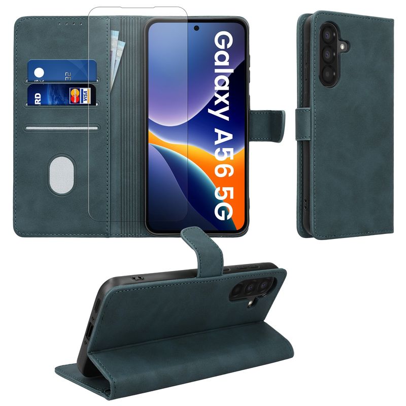 Laptop, Telefoane si Tablete - Telefoane mobile si accesorii - Accesorii Telefoane - Huse telefoane - Husa tip portofel Kwmobile pentru Samsung Galaxy A56 5G, inchidere magnetica, buzunar card, piele ecologica, albastru - Infinity.ro