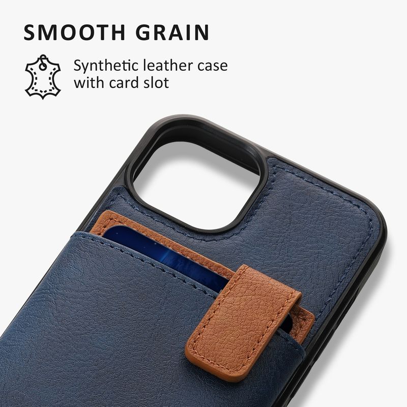 Laptop, Telefoane si Tablete - Telefoane mobile si accesorii - Accesorii Telefoane - Huse telefoane - Husa tip portofel Kalibri pentru iPhone 13/14, buzunar card, protectie la socuri, piele ecologica, TPU, albastru, maro - Infinity.ro