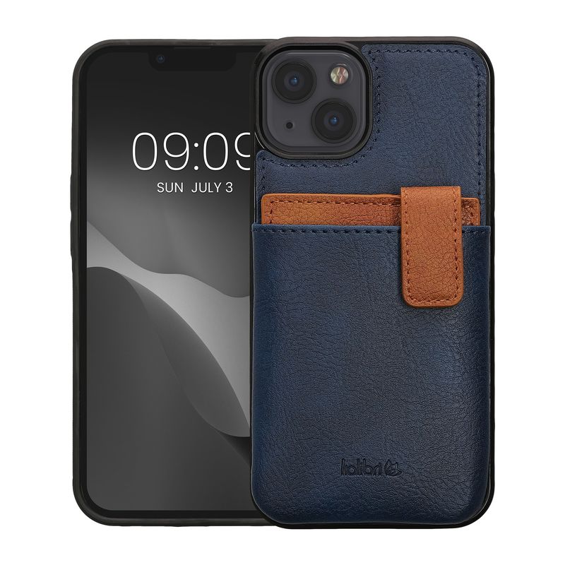 Laptop, Telefoane si Tablete - Telefoane mobile si accesorii - Accesorii Telefoane - Huse telefoane - Husa tip portofel Kalibri pentru iPhone 13/14, buzunar card, protectie la socuri, piele ecologica, TPU, albastru, maro - Infinity.ro