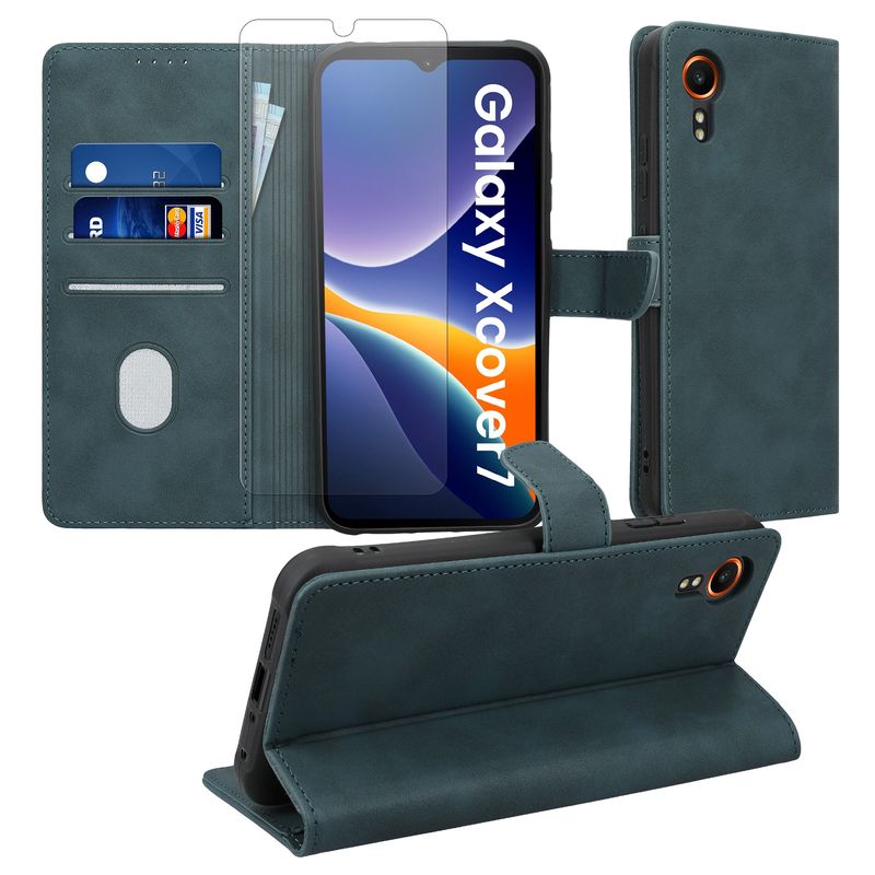 Laptop, Telefoane si Tablete - Telefoane mobile si accesorii - Accesorii Telefoane - Huse telefoane - Husa tip portofel Kwmobile pentru Samsung Galaxy Xcover7, inchidere magnetica, buzunar card, piele ecologica, albastru - Infinity.ro
