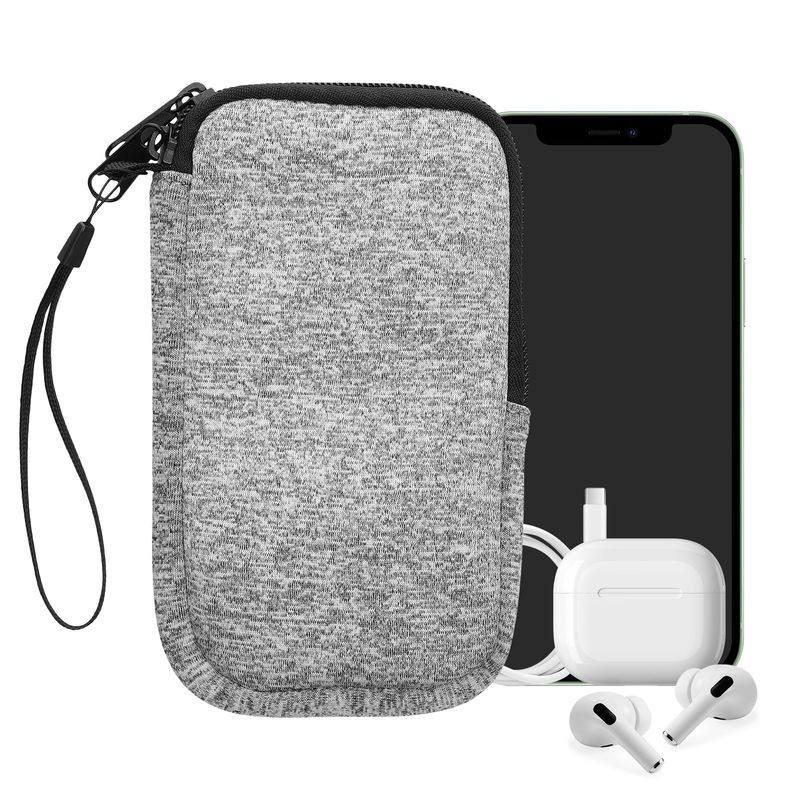 Laptop, Telefoane si Tablete - Telefoane mobile si accesorii - Accesorii Telefoane - Huse telefoane - Husa tip holster Kwmobile, anti-alunecare, neopren, gri deschis mat, alb - Infinity.ro