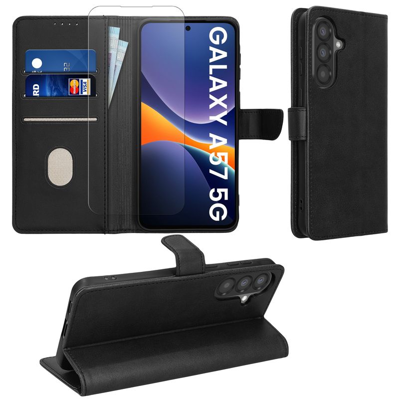 Laptop, Telefoane si Tablete - Telefoane mobile si accesorii - Accesorii Telefoane - Huse telefoane - Husa tip portofel Kwmobile pentru Samsung Galaxy A57 5G, inchidere magnetica, piele ecologica, negru - Infinity.ro