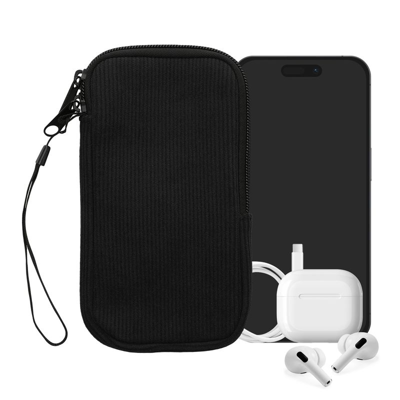 Laptop, Telefoane si Tablete - Telefoane mobile si accesorii - Accesorii Telefoane - Huse telefoane - Husa tip holster Kwmobile, curea de mana, neopren, textil, negru - Infinity.ro