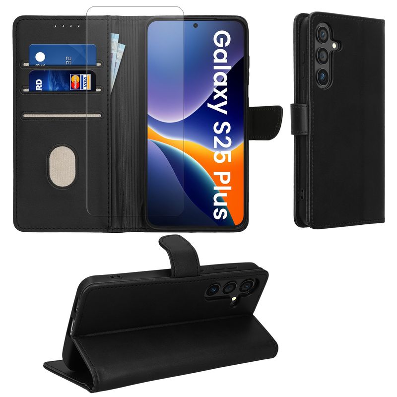 Laptop, Telefoane si Tablete - Telefoane mobile si accesorii - Accesorii Telefoane - Huse telefoane - Husa tip portofel Kwmobile pentru Samsung Galaxy S25 Plus, inchidere magnetica, buzunar card, piele ecologica, negru - Infinity.ro