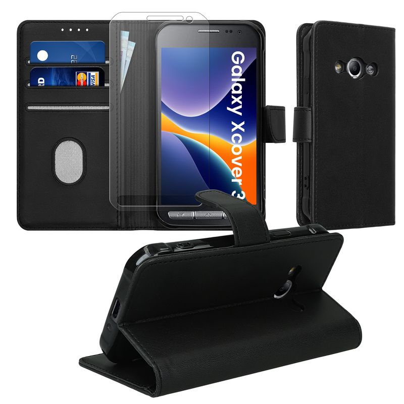 Laptop, Telefoane si Tablete - Telefoane mobile si accesorii - Accesorii Telefoane - Huse telefoane - Husa tip portofel Kwmobile pentru Samsung Galaxy Xcover 3, inchidere magnetica, buzunar card, piele ecologica, negru - Infinity.ro