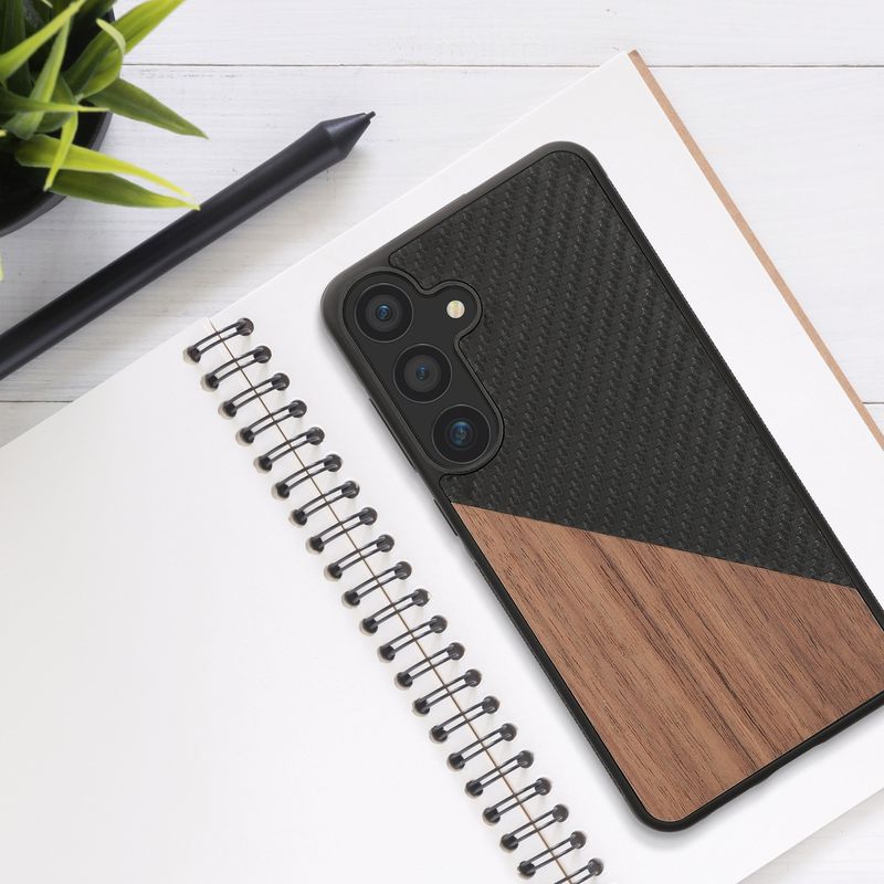 Laptop, Telefoane si Tablete - Telefoane mobile si accesorii - Accesorii Telefoane - Huse telefoane - Husa tip bumper Kwmobile pentru Samsung Galaxy S25 Plus, protectie la socuri, lemn, TPU, maro, negru - Infinity.ro